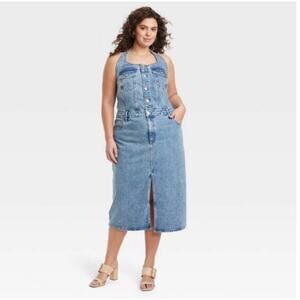 Universal Thread Denim Halter Open Back Midi Dress US Women's 16 Plus